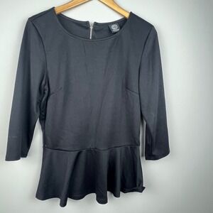 Bobeau Black Peplum Top 3/4 Sleeve Zipper Detail‎ Made USA Women's S